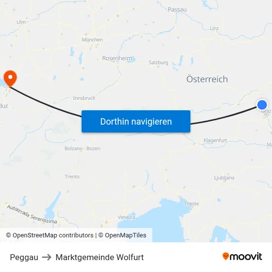 Peggau to Marktgemeinde Wolfurt map