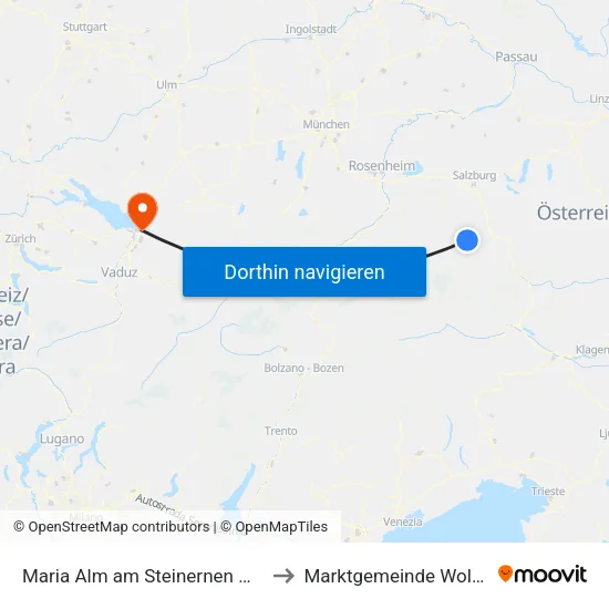 Maria Alm am Steinernen Meer to Marktgemeinde Wolfurt map