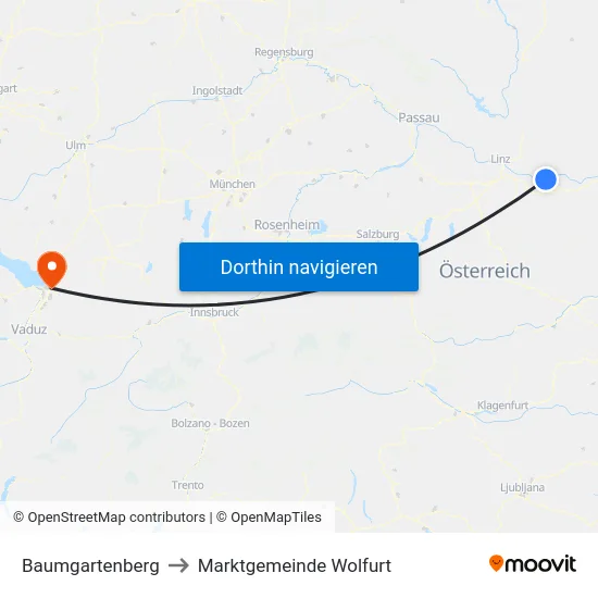 Baumgartenberg to Marktgemeinde Wolfurt map