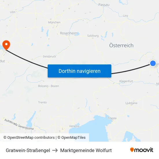 Gratwein-Straßengel to Marktgemeinde Wolfurt map