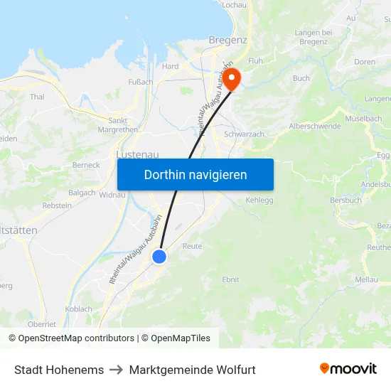 Stadt Hohenems to Marktgemeinde Wolfurt map