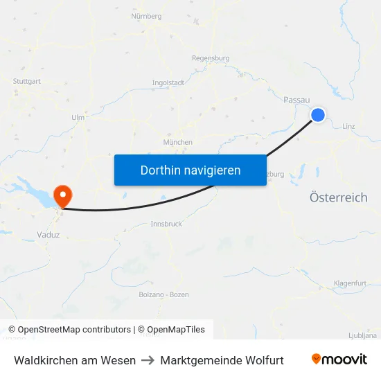 Waldkirchen am Wesen to Marktgemeinde Wolfurt map