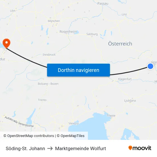 Söding-St. Johann to Marktgemeinde Wolfurt map