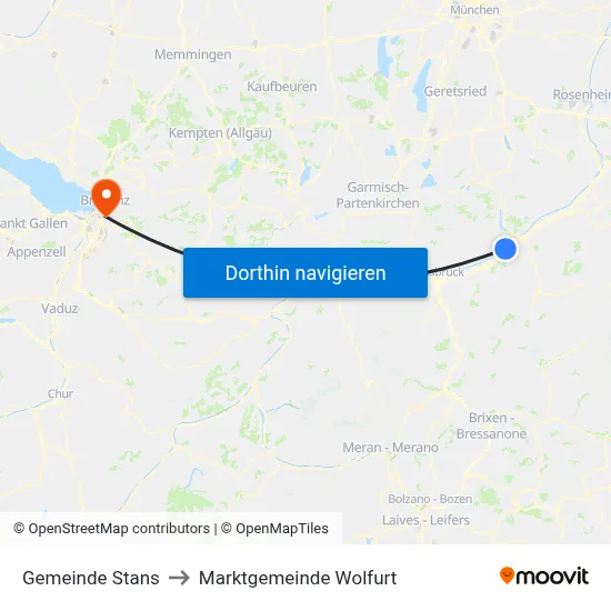 Gemeinde Stans to Marktgemeinde Wolfurt map