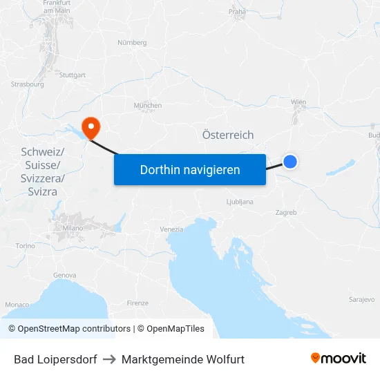 Bad Loipersdorf to Marktgemeinde Wolfurt map