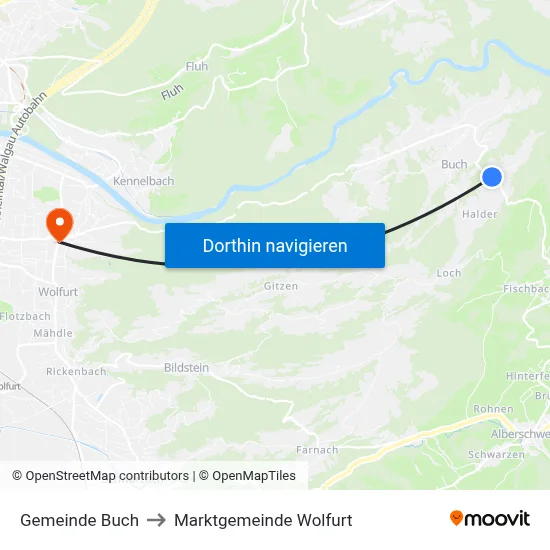 Gemeinde Buch to Marktgemeinde Wolfurt map