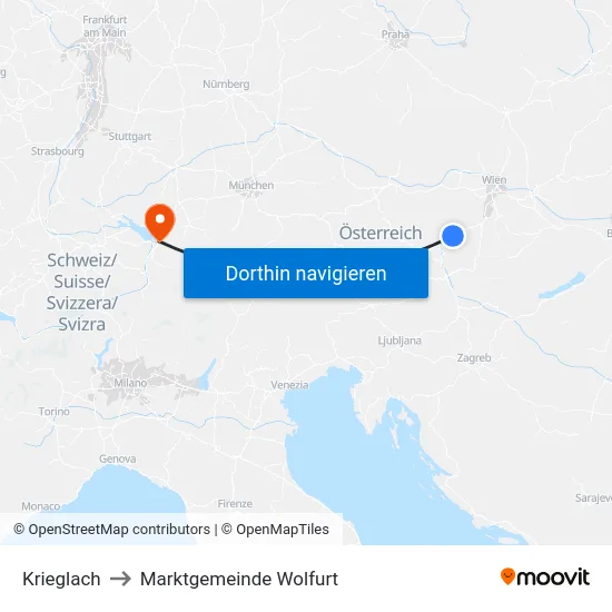 Krieglach to Marktgemeinde Wolfurt map
