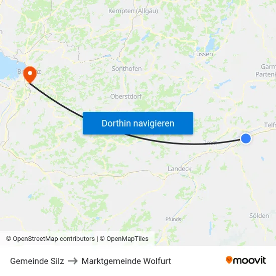 Gemeinde Silz to Marktgemeinde Wolfurt map