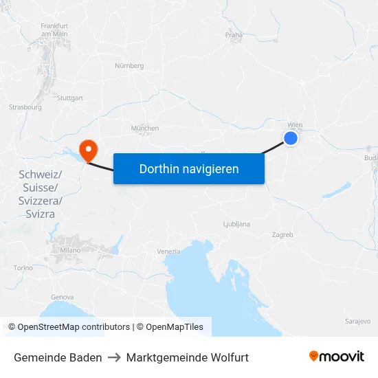 Gemeinde Baden to Marktgemeinde Wolfurt map
