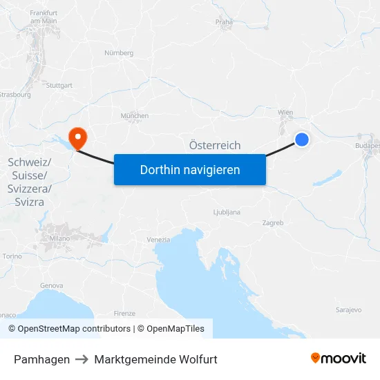 Pamhagen to Marktgemeinde Wolfurt map