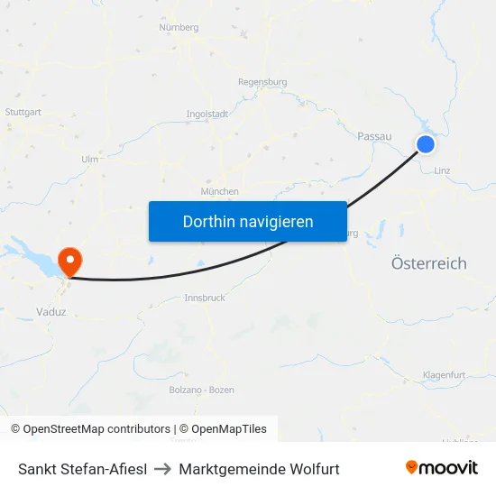 Sankt Stefan-Afiesl to Marktgemeinde Wolfurt map