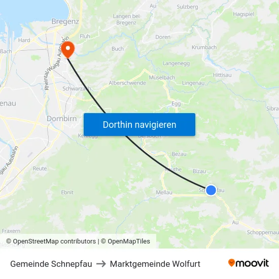 Gemeinde Schnepfau to Marktgemeinde Wolfurt map