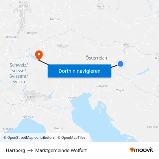 Hartberg to Marktgemeinde Wolfurt map
