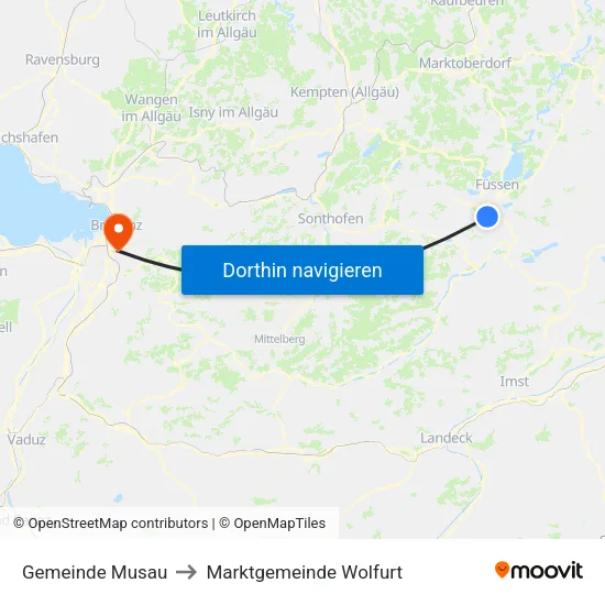 Gemeinde Musau to Marktgemeinde Wolfurt map