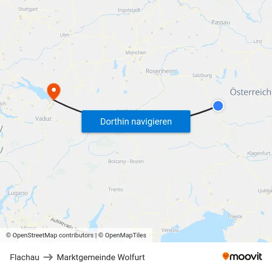 Flachau to Marktgemeinde Wolfurt map
