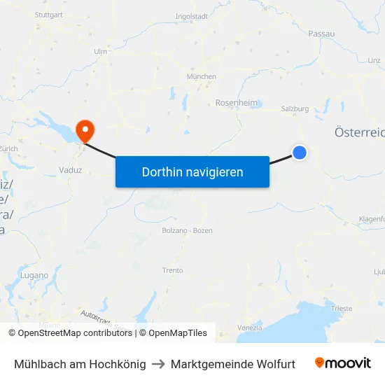Mühlbach am Hochkönig to Marktgemeinde Wolfurt map
