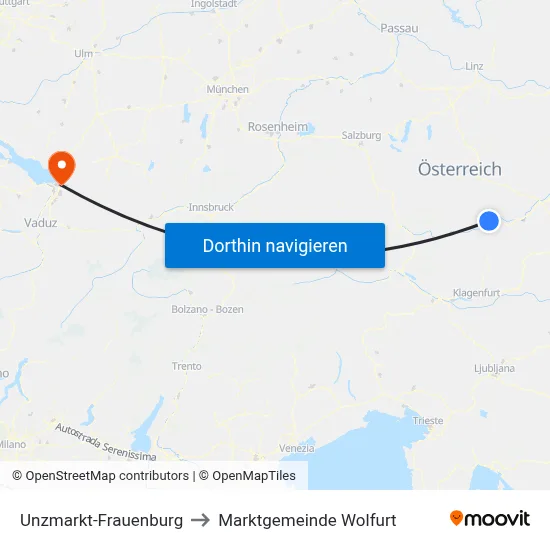 Unzmarkt-Frauenburg to Marktgemeinde Wolfurt map