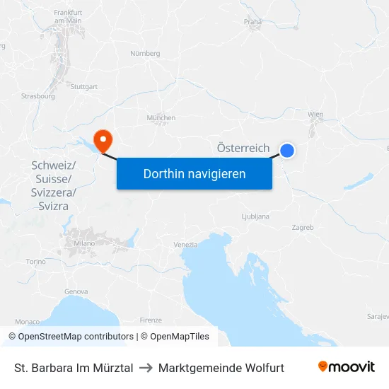 St. Barbara Im Mürztal to Marktgemeinde Wolfurt map