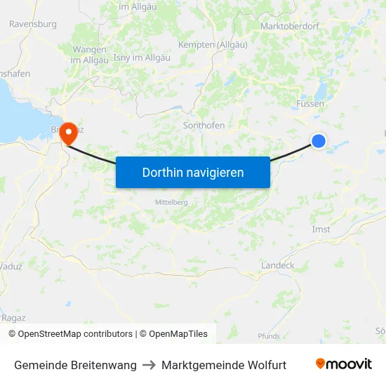 Gemeinde Breitenwang to Marktgemeinde Wolfurt map