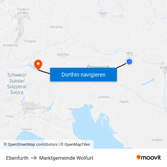 Ebenfurth to Marktgemeinde Wolfurt map