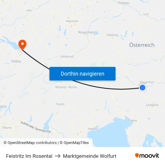 Feistritz Im Rosental to Marktgemeinde Wolfurt map