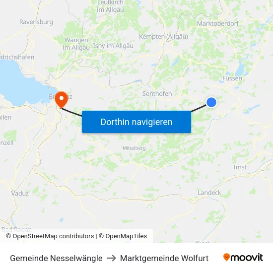Gemeinde Nesselwängle to Marktgemeinde Wolfurt map