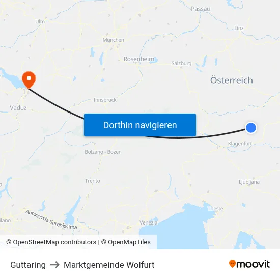 Guttaring to Marktgemeinde Wolfurt map