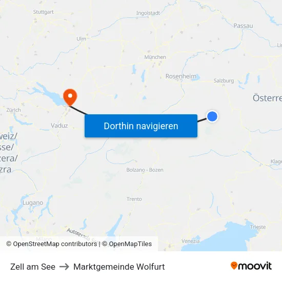 Zell am See to Marktgemeinde Wolfurt map