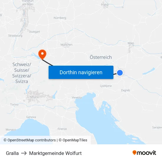 Gralla to Marktgemeinde Wolfurt map