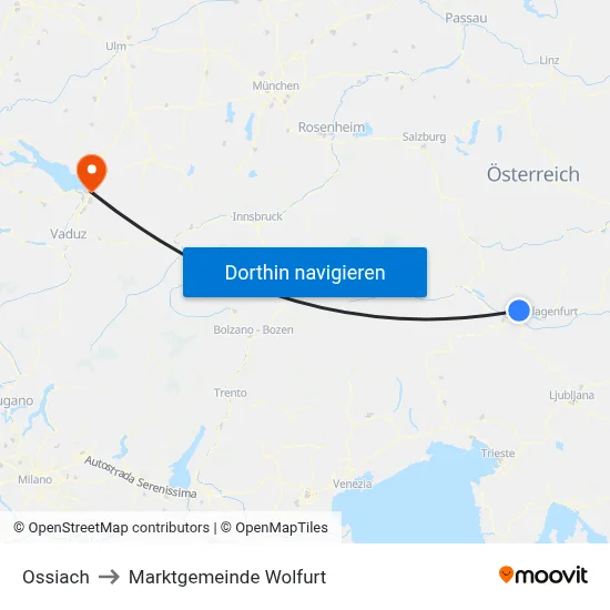 Ossiach to Marktgemeinde Wolfurt map