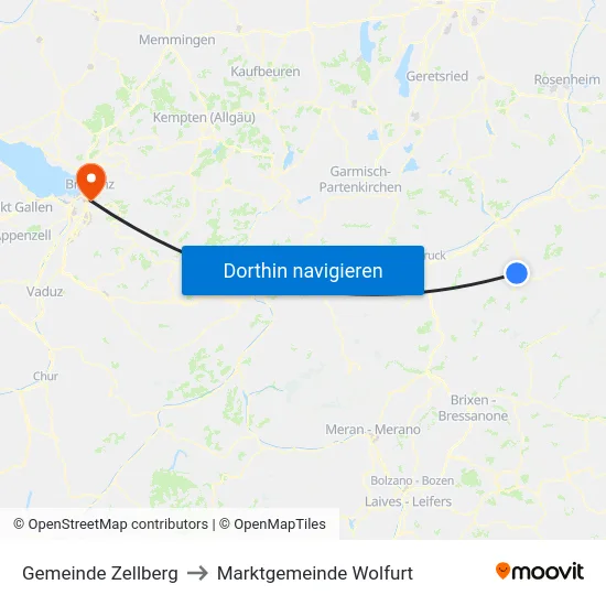 Gemeinde Zellberg to Marktgemeinde Wolfurt map