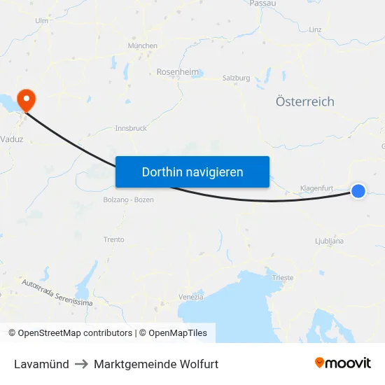Lavamünd to Marktgemeinde Wolfurt map