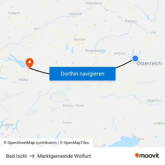 Bad Ischl to Marktgemeinde Wolfurt map