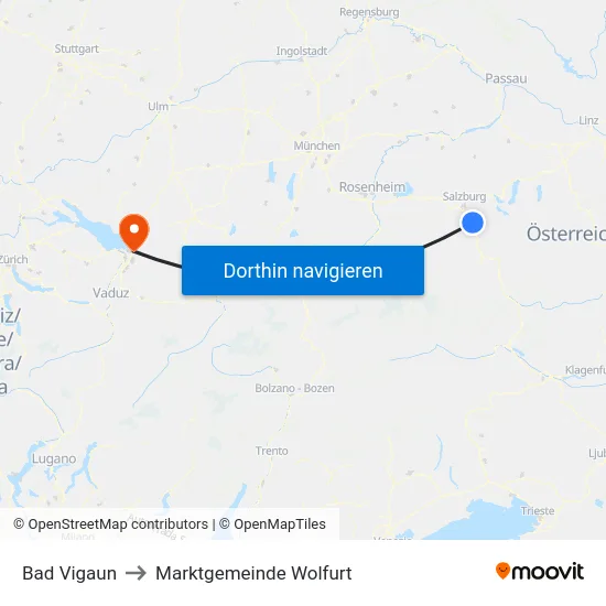 Bad Vigaun to Marktgemeinde Wolfurt map