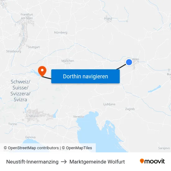 Neustift-Innermanzing to Marktgemeinde Wolfurt map