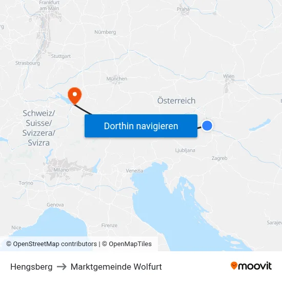 Hengsberg to Marktgemeinde Wolfurt map