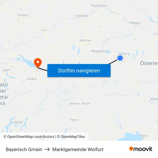Bayerisch Gmain to Marktgemeinde Wolfurt map