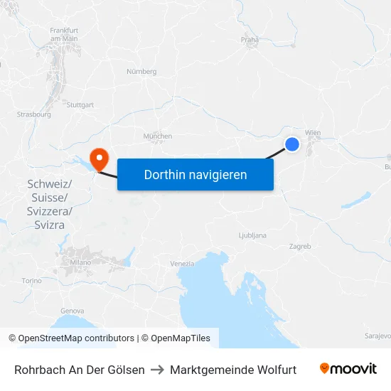 Rohrbach An Der Gölsen to Marktgemeinde Wolfurt map