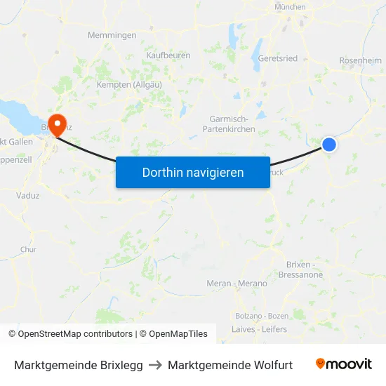 Marktgemeinde Brixlegg to Marktgemeinde Wolfurt map