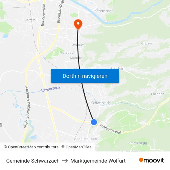 Gemeinde Schwarzach to Marktgemeinde Wolfurt map