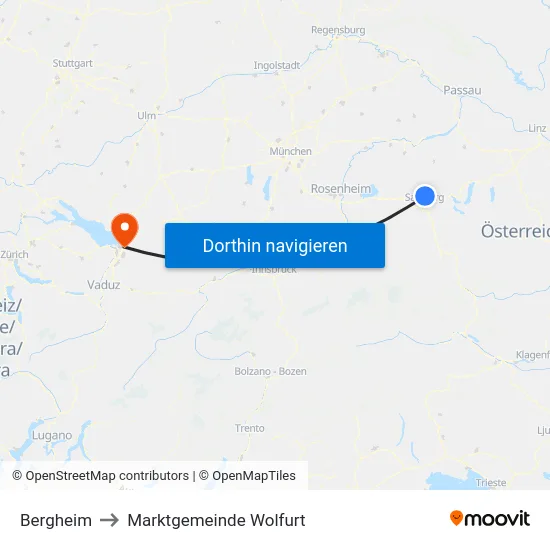 Bergheim to Marktgemeinde Wolfurt map
