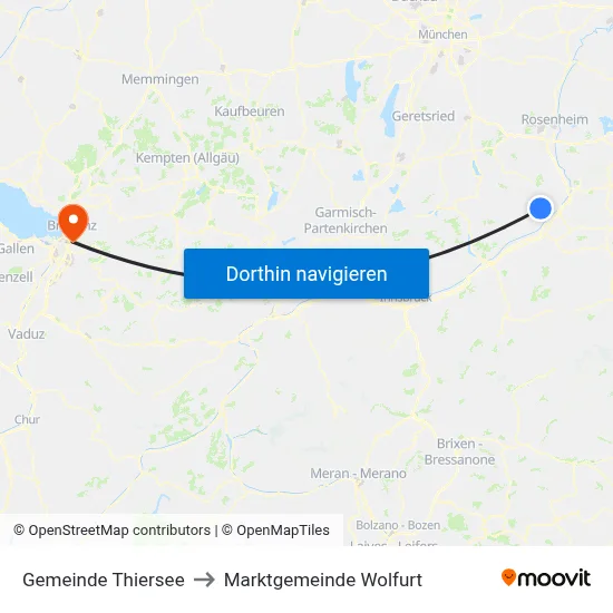 Gemeinde Thiersee to Marktgemeinde Wolfurt map