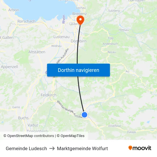 Gemeinde Ludesch to Marktgemeinde Wolfurt map