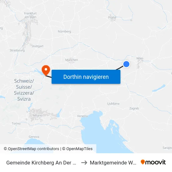 Gemeinde Kirchberg An Der Pielach to Marktgemeinde Wolfurt map