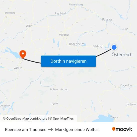 Ebensee am Traunsee to Marktgemeinde Wolfurt map