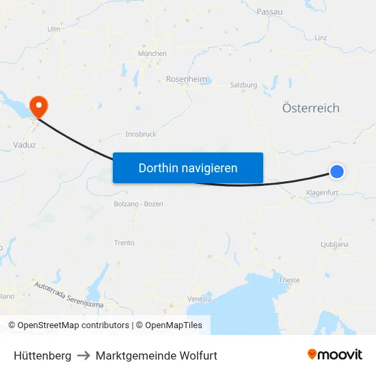 Hüttenberg to Marktgemeinde Wolfurt map