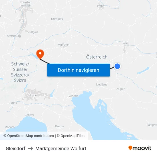 Gleisdorf to Marktgemeinde Wolfurt map