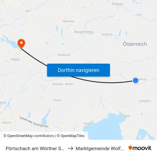 Pörtschach am Wörther See to Marktgemeinde Wolfurt map