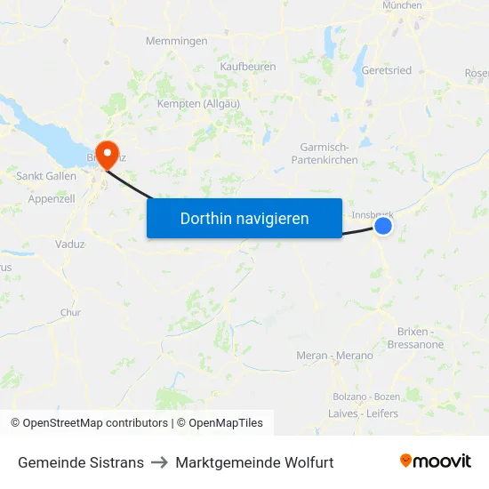Gemeinde Sistrans to Marktgemeinde Wolfurt map