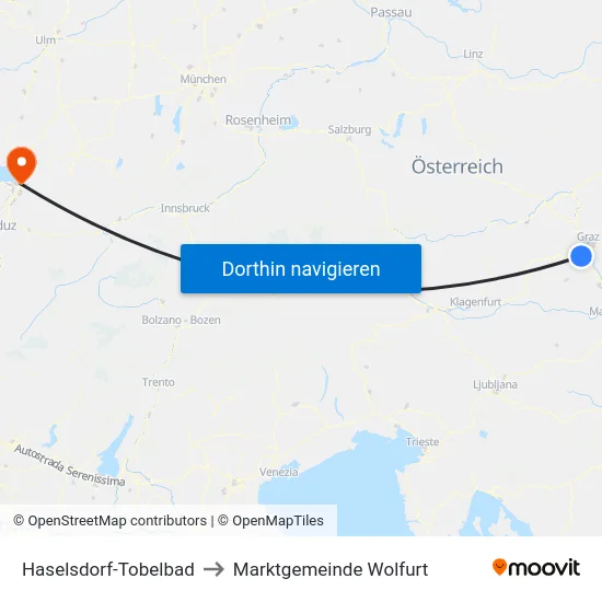 Haselsdorf-Tobelbad to Marktgemeinde Wolfurt map